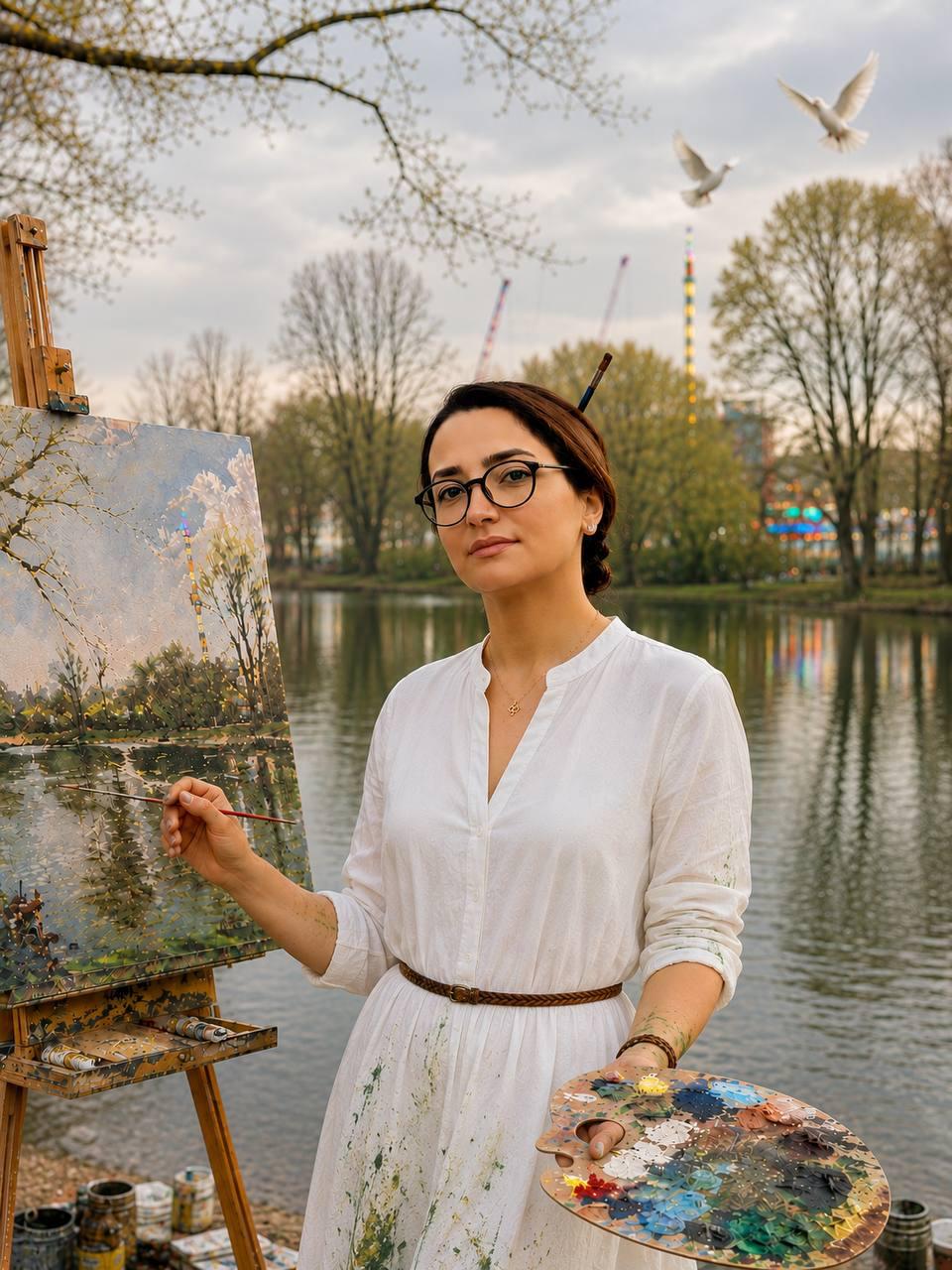Artist Parniya Shapar in her studio